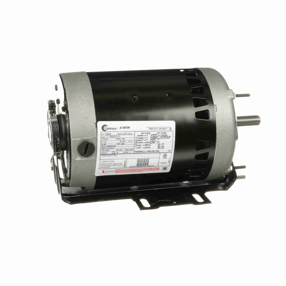H840 Century Motor 1/2HP 3450RPM L56 ODP 460/200 - 230 Volt 3 Phase - Square One Electric Motors & Pumps