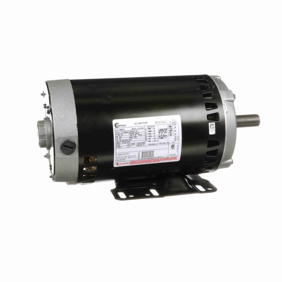 H887L Century Motor 3HP 1725RPM 56HZ ODP 460/200 - 230 Volt 3 Phase - Square One Electric Motors & Pumps