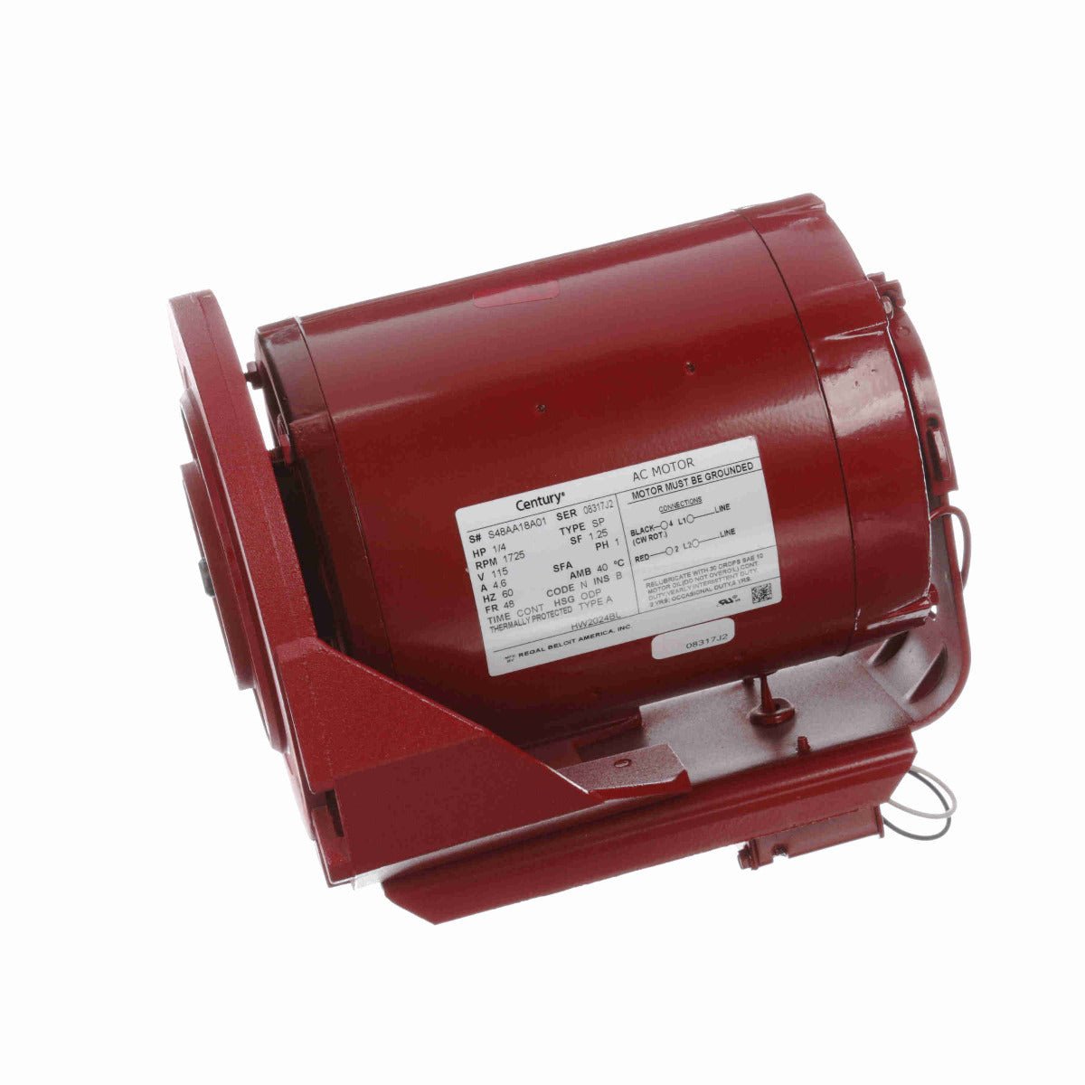 Century A.O. Smith HW2024B1L Hot Water Circulator Motor - 1/4 HP, 1800 RPM, 115/208-230V, 48Z Frame