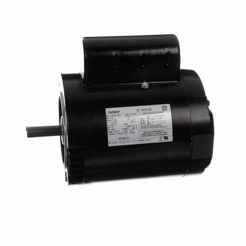 K1034LV1 Century Motor 1/3HP 1725RPM 56C ODP 115/230 Volt 1 Phase - Square One Electric Motors & Pumps