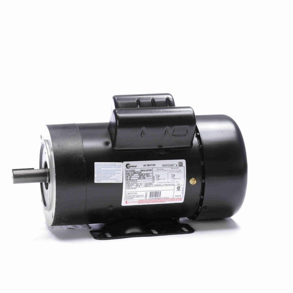K103C Century Motor 1.5HP 1745RPM N143TC TEFC 230/115 Volt 1 Phase - Square One Electric Motors & Pumps