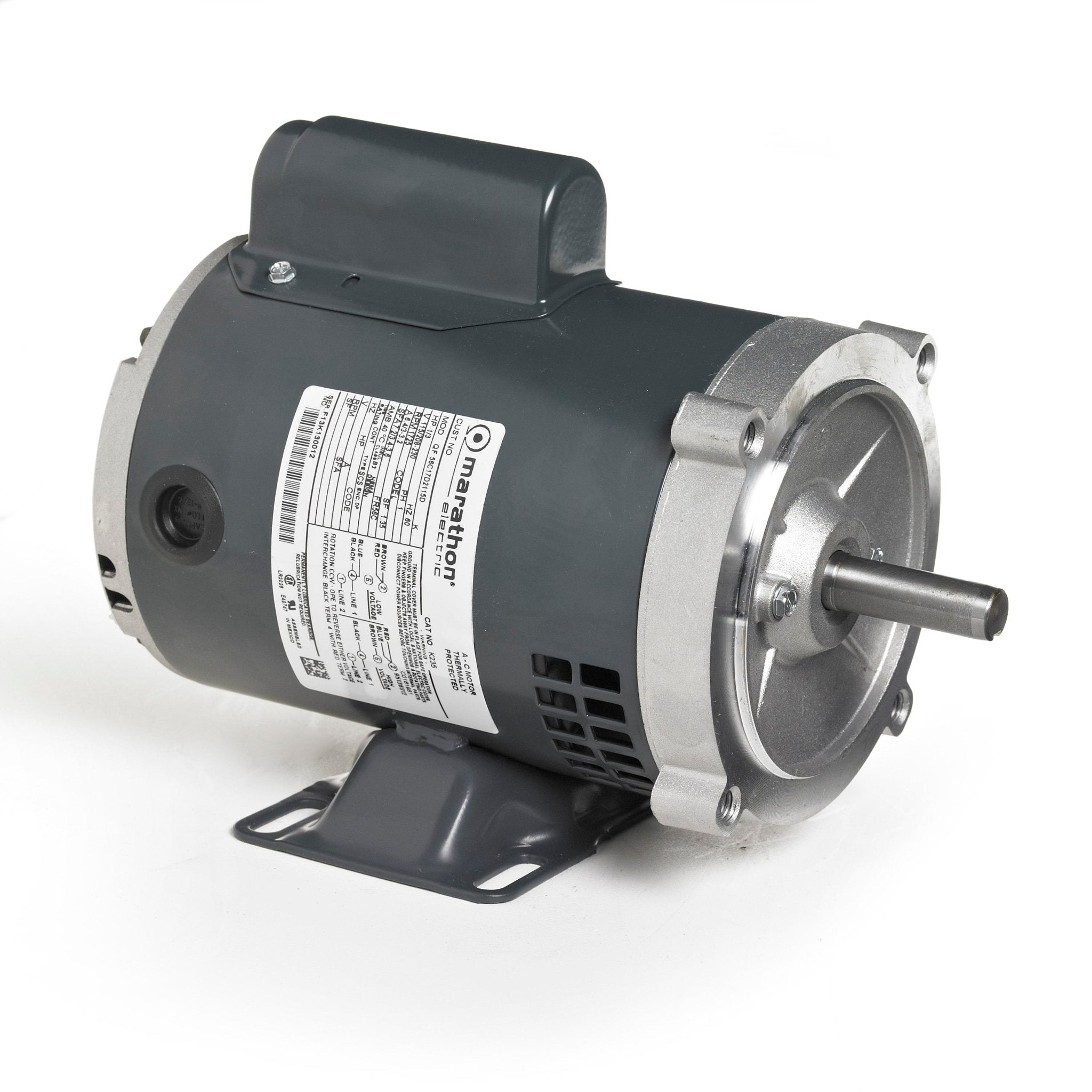 E250 Marathon Motor 1/3HP 1725/1425RPM 56C DP 100 - 120/200 - 240V 1 Phase 5KCR46JN0083Y - Square One Electric Motors & Pumps