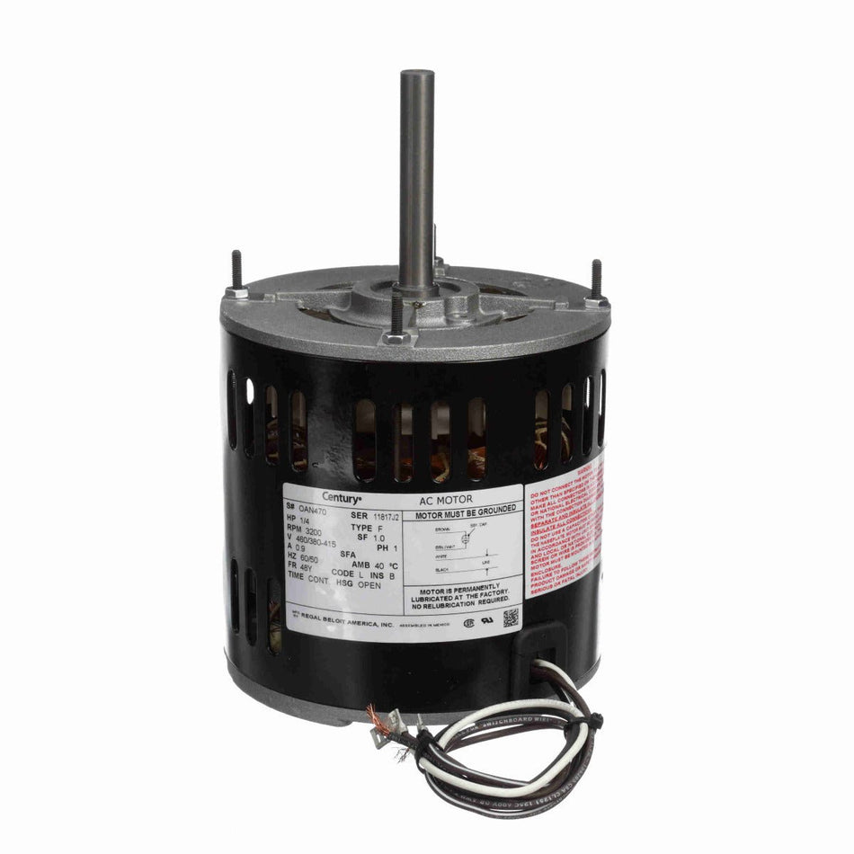 OAN470 Century Motor 1/4HP 3200RPM 48Y OPEN 460/380 - 415 Volt 1 Phase - Square One Electric Motors & Pumps