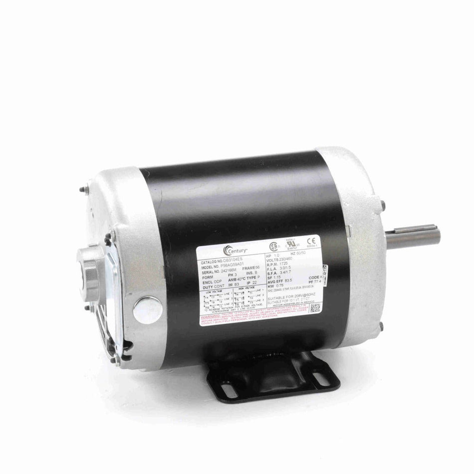 OB3104ES Century Motor 1HP 1725RPM 56 ODP 200 - 230/460 Volt 3 Phase - Square One Electric Motors & Pumps