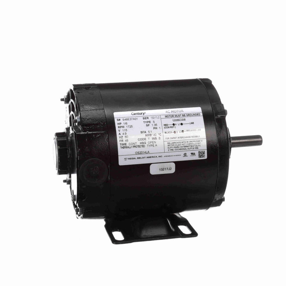 OS2014LA Century Motor 1/6HP 1725RPM 48 OPEN 115 Volt 1 Phase - Square One Electric Motors & Pumps