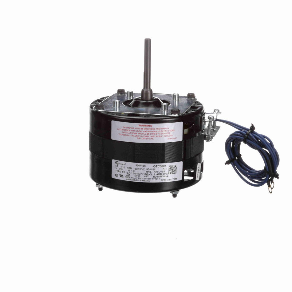 OTC6001 Century Motor 1/15HP 1500/1300RPM 42Y OPEN 230 Volt 1 Phase - Square One Electric Motors & Pumps