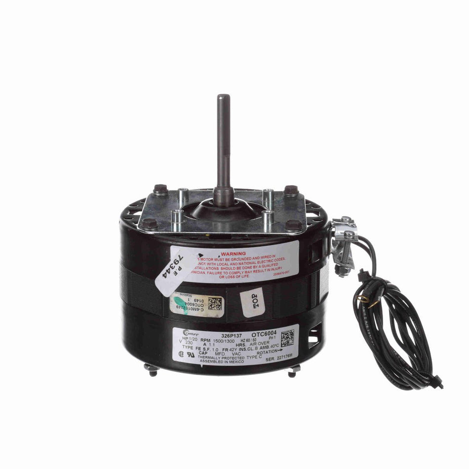 OTC6004 Century Motor 1/20HP 1500/1300RPM 42Y OPEN 230 Volt 1 Phase - Square One Electric Motors & Pumps