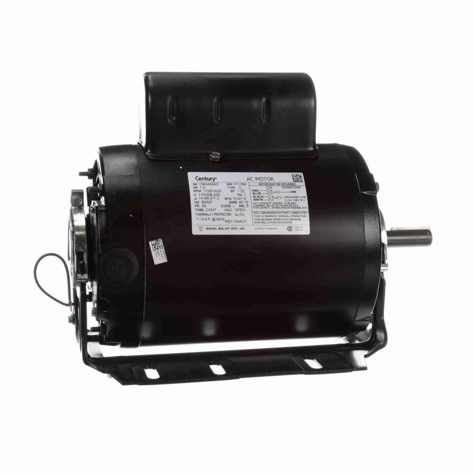RB1104AV1 Century Motor 1HP 1725/1425RPM 56 OPEN 115/208 - 230 Volt 1 Phase - Square One Electric Motors & Pumps