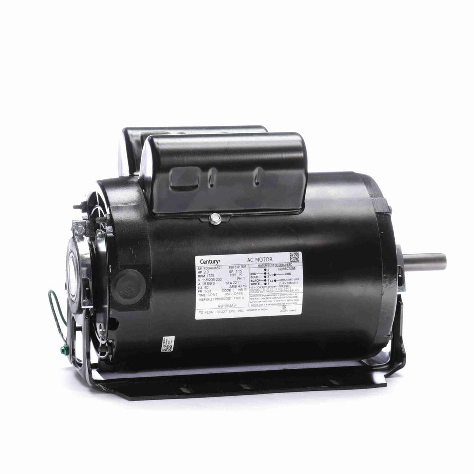 RB1204AV1 Century Motor 2HP 1725RPM 56H OPEN 115/208 - 230 Volt 1 Phase - Square One Electric Motors & Pumps