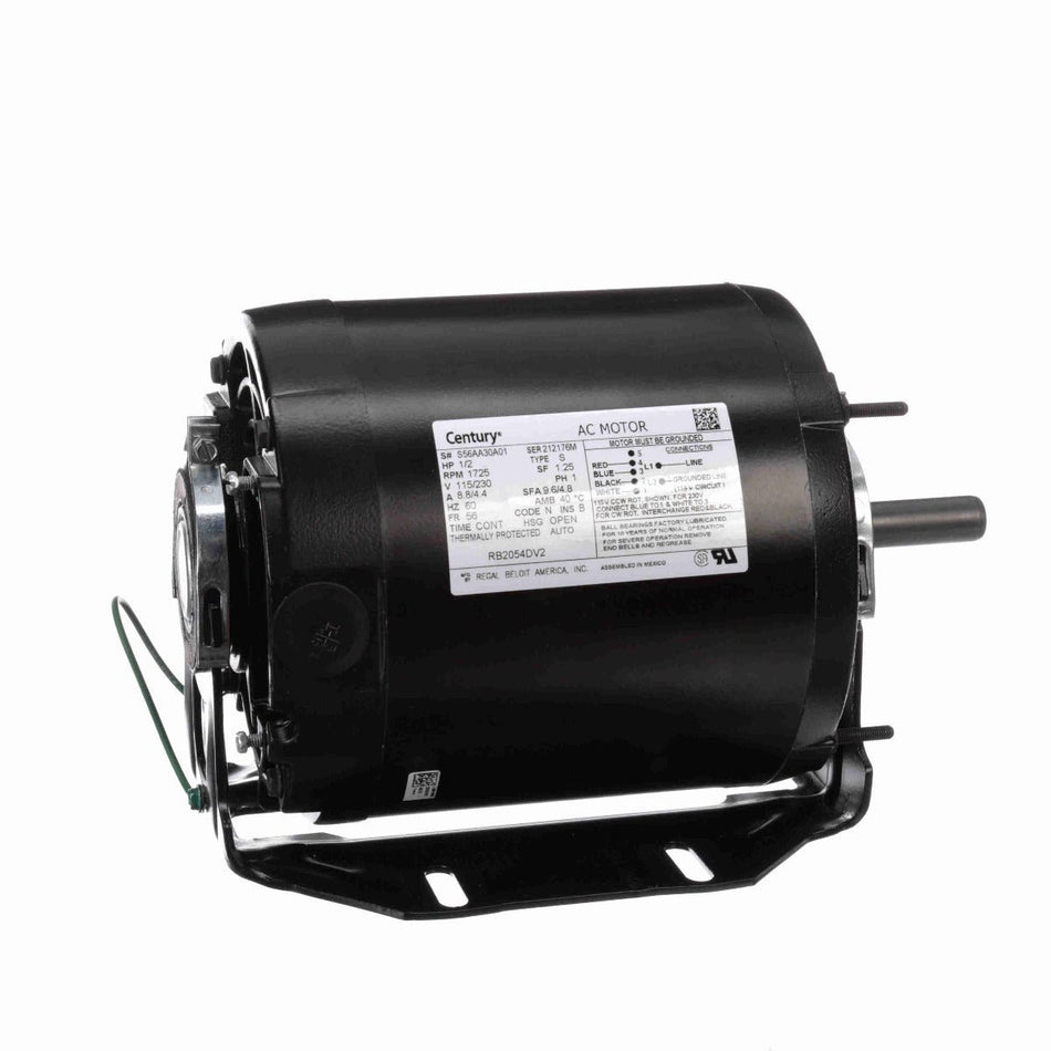 RB2054DV2 Century Motor 1/2HP 1725RPM 56 OPEN 115/230 Volt 1 Phase - Square One Electric Motors & Pumps