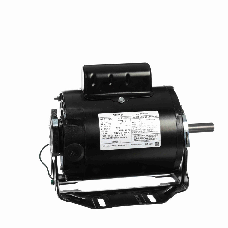 RS1051A Century Motor 1/2HP 1725RPM 56 OPEN 115/230 Volt 1 Phase - Square One Electric Motors & Pumps