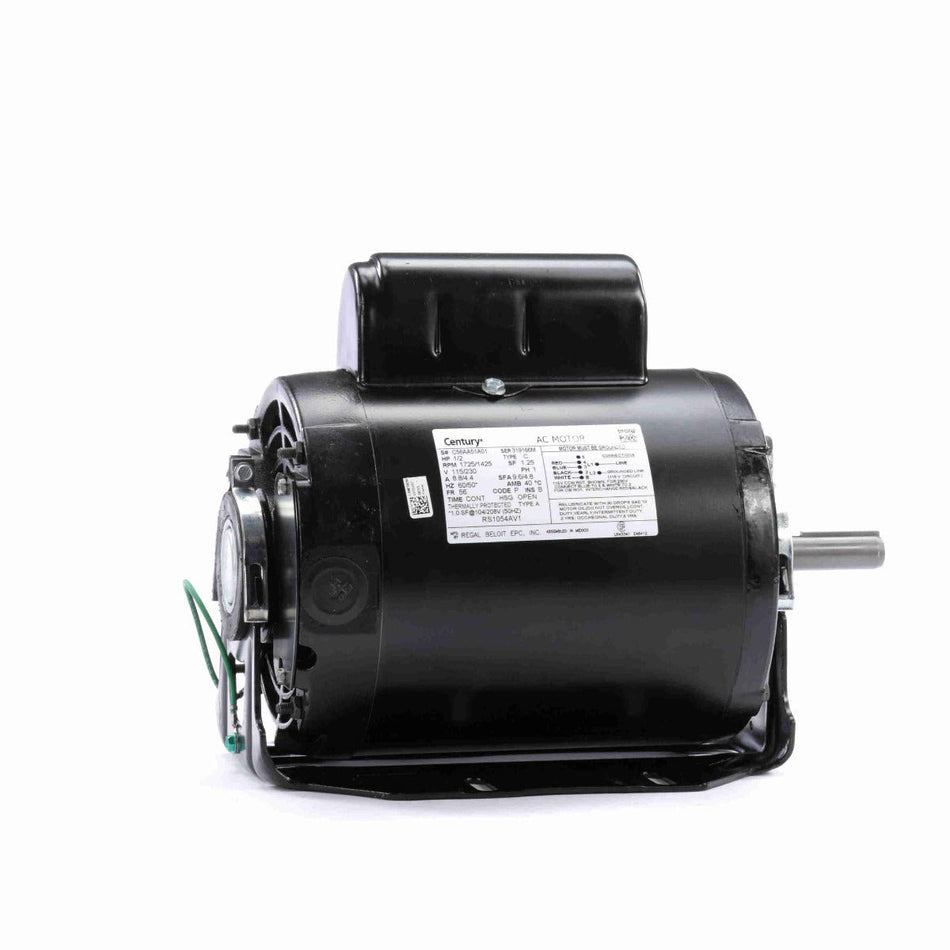RS1054AV1 Century Motor 1/2HP 1725/1425RPM 56 OPEN 115/230 Volt 1 Phase - Square One Electric Motors & Pumps