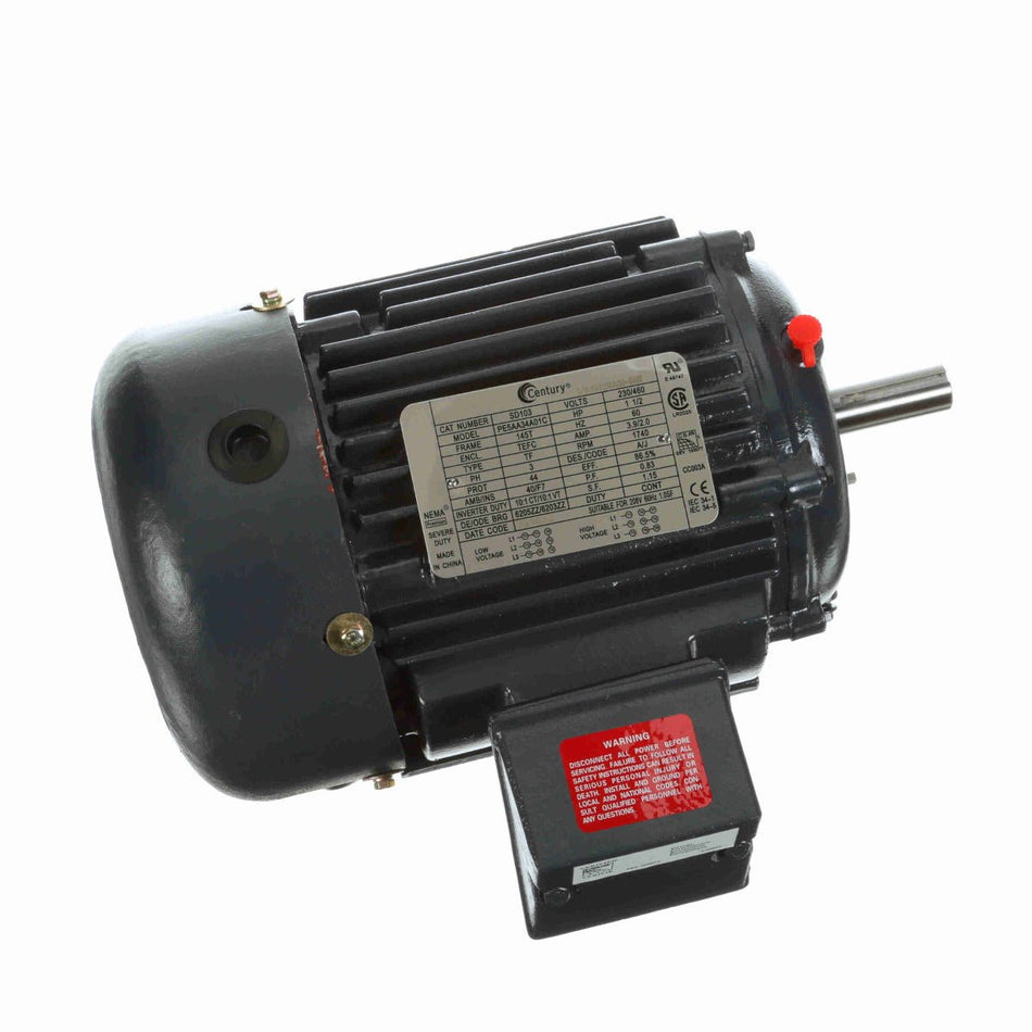 SD103 Century Motor 1.5HP 1730RPM 145T TEFC 208 - 230/460 Volt 3 Phase - Square One Electric Motors & Pumps