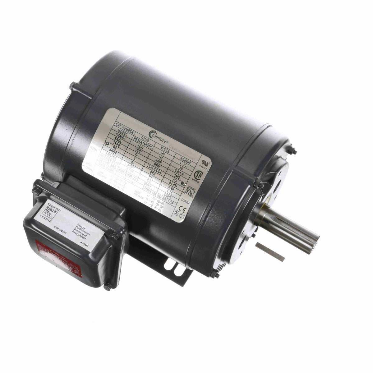 TO108 Century Motor 1.5HP 3482RPM 143T ODP 208 - 230/460 Volt 3 Phase - Square One Electric Motors & Pumps
