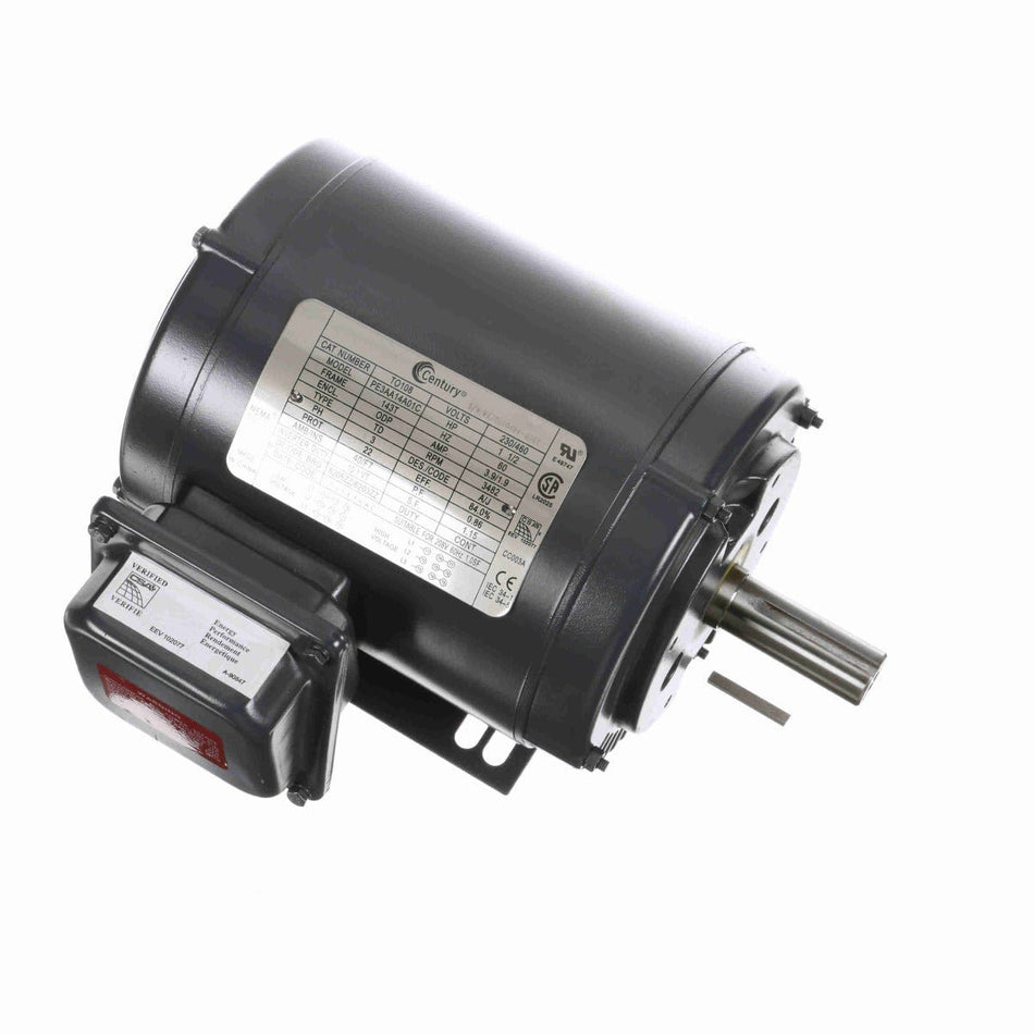 TO108 Century Motor 1.5HP 3482RPM 143T ODP 208 - 230/460 Volt 3 Phase - Square One Electric Motors & Pumps