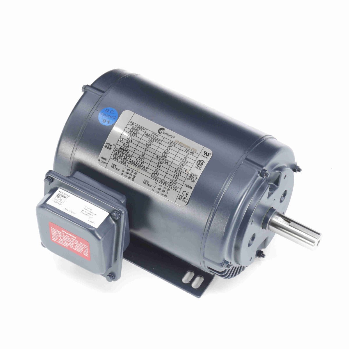 TO111 Century Motor 2HP 1730RPM 145T ODP 208 - 230/460 Volt 3 Phase - Square One Electric Motors & Pumps