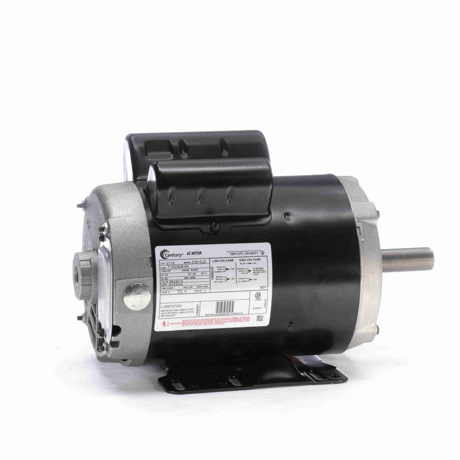 V110 Century Motor 2HP 3450RPM N145T ODP 208 - 230/115 Volt 1 Phase - Square One Electric Motors & Pumps