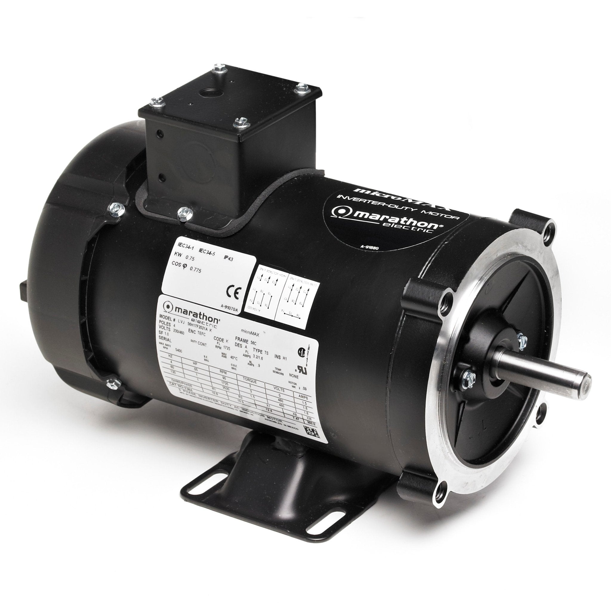Y500 Marathon Motor 1/4HP 1800RPM 56C TENV 230V 3 Phase - Square One Electric Motors & Pumps